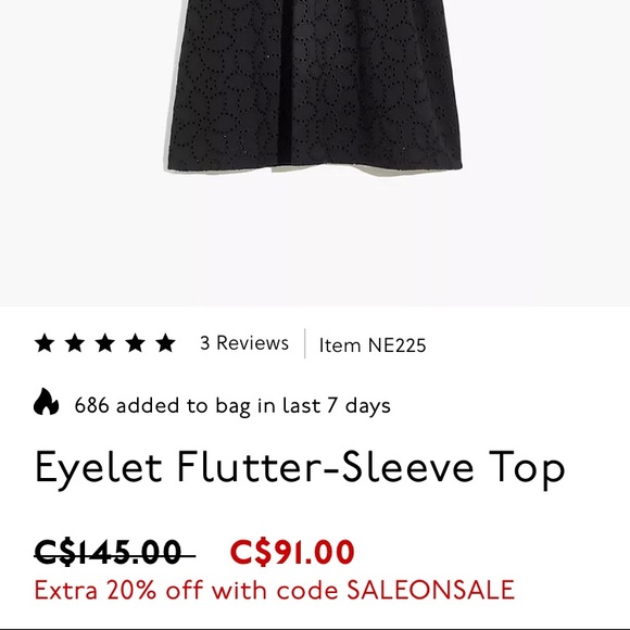 Never worn Madewell eyelet flutter sleeve top size large - Picture 5 of 6